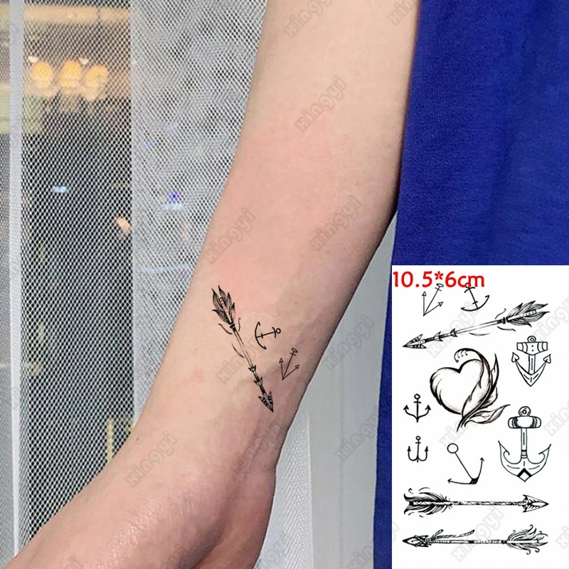 

Waterproof Temporary Tattoo Stickers Black Anchor Arrow Feather Small Element Tatto Water Transfer Fake Flash Tatoo Woman Man