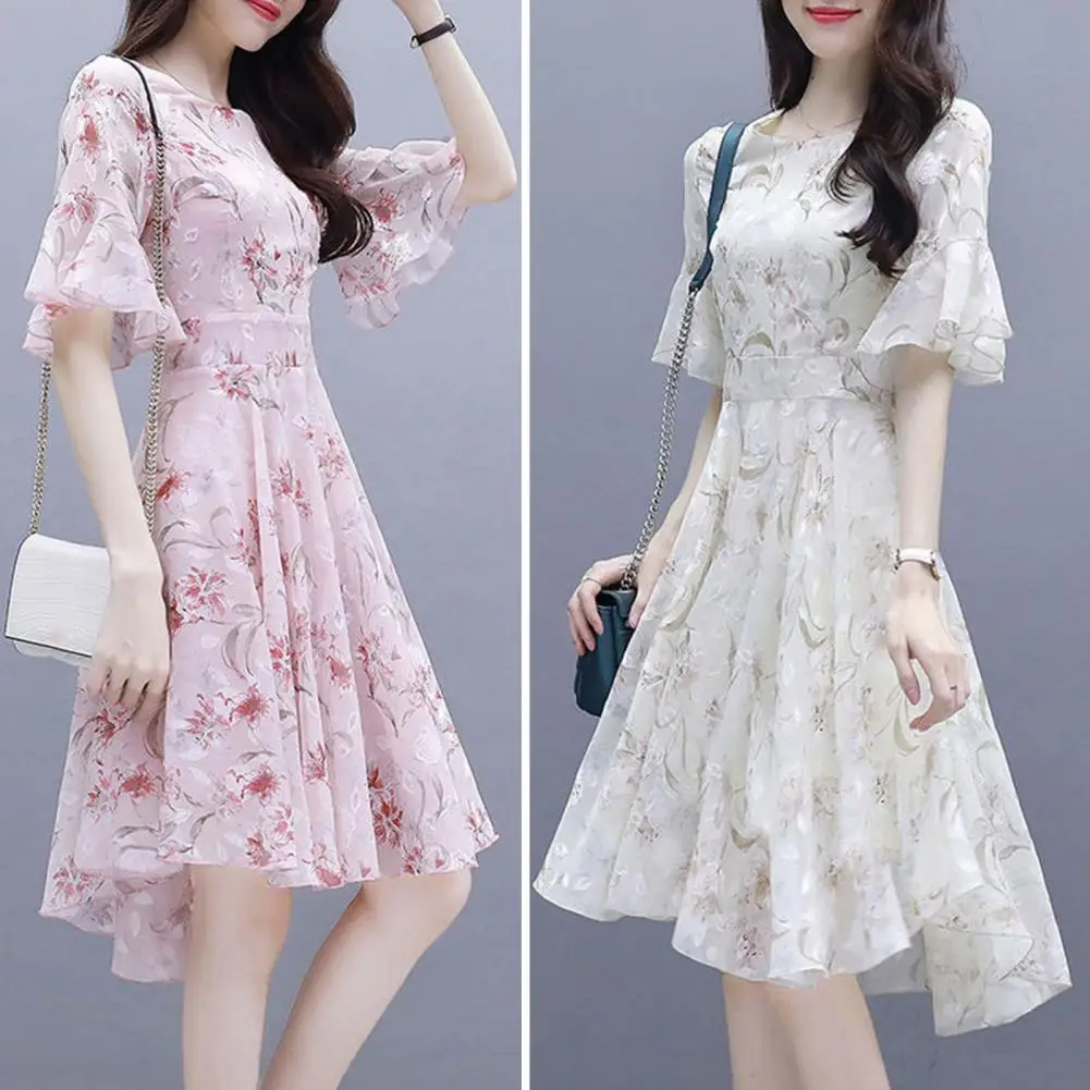 Summer Midi Dress Flower Print Ruffle Knee Length Short Sleeves O Neck Plus Size Loose Prom Women Summer Dress Female Clothes
Summer Midi Dress Flower Print Ruffle Knee Length Short Sleeves O Neck Plus Size Loose Prom Women Summer Dress Female Clothes