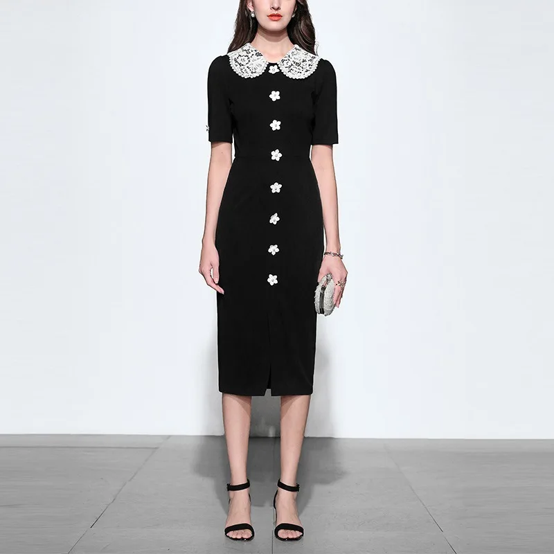 Ladies Elegant Office Dress 2022 Runway Designers Vintage Lace Patchwork Short Sleeve Midi Dresses for Women Black Vestido
Ladies Elegant Office Dress 2022 Runway Designers Vintage Lace Patchwork Short Sleeve Midi Dresses for Women Black Vestido