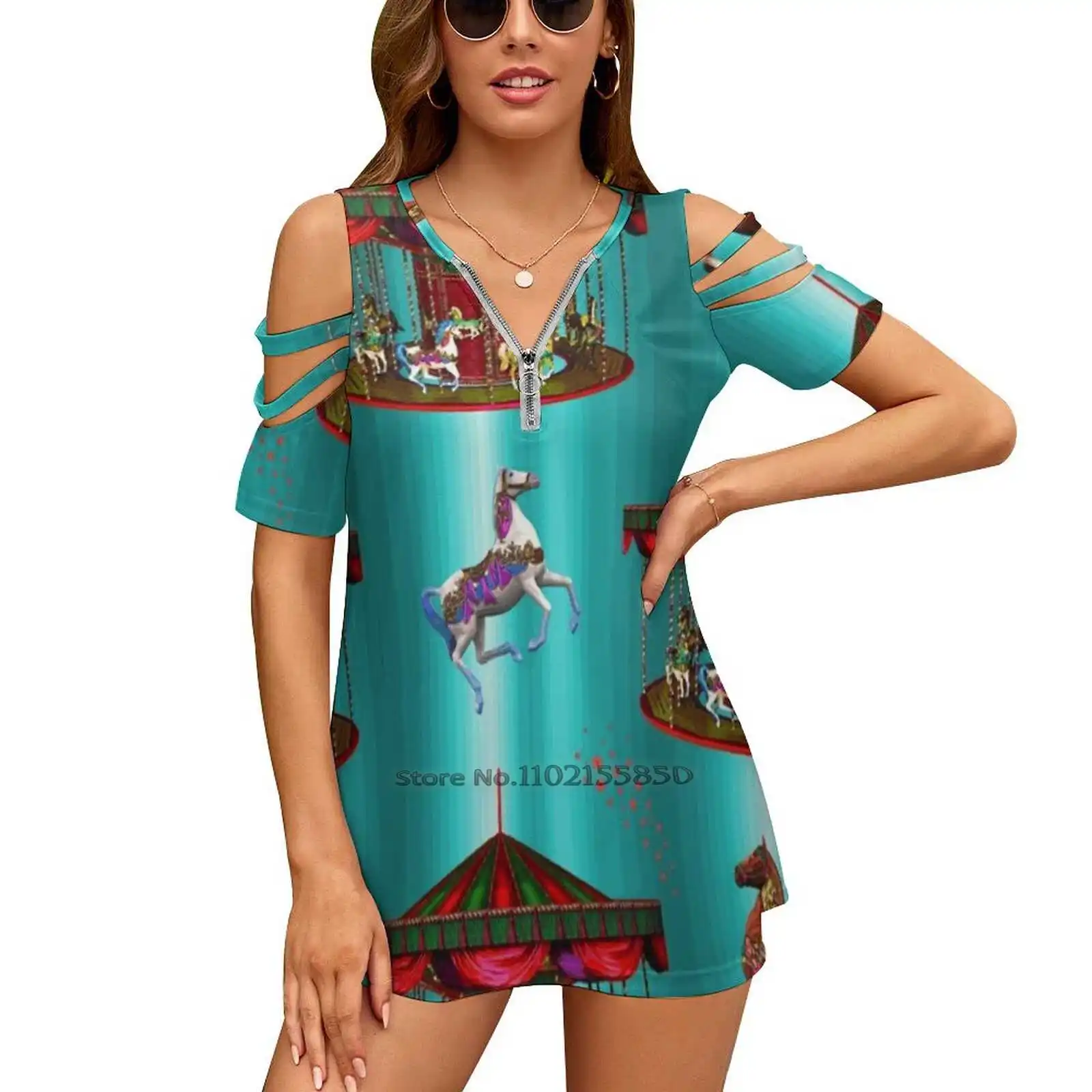 Carousel Horses Women'S Clothing V-Neck Tops Zipper Tee Ladies Casual Sexy T-Shirt Carousel Horses The Carnival Wooden Horses
Carousel Horses Women'S Clothing V-Neck Tops Zipper Tee Ladies Casual Sexy T-Shirt Carousel Horses The Carnival Wooden Horses