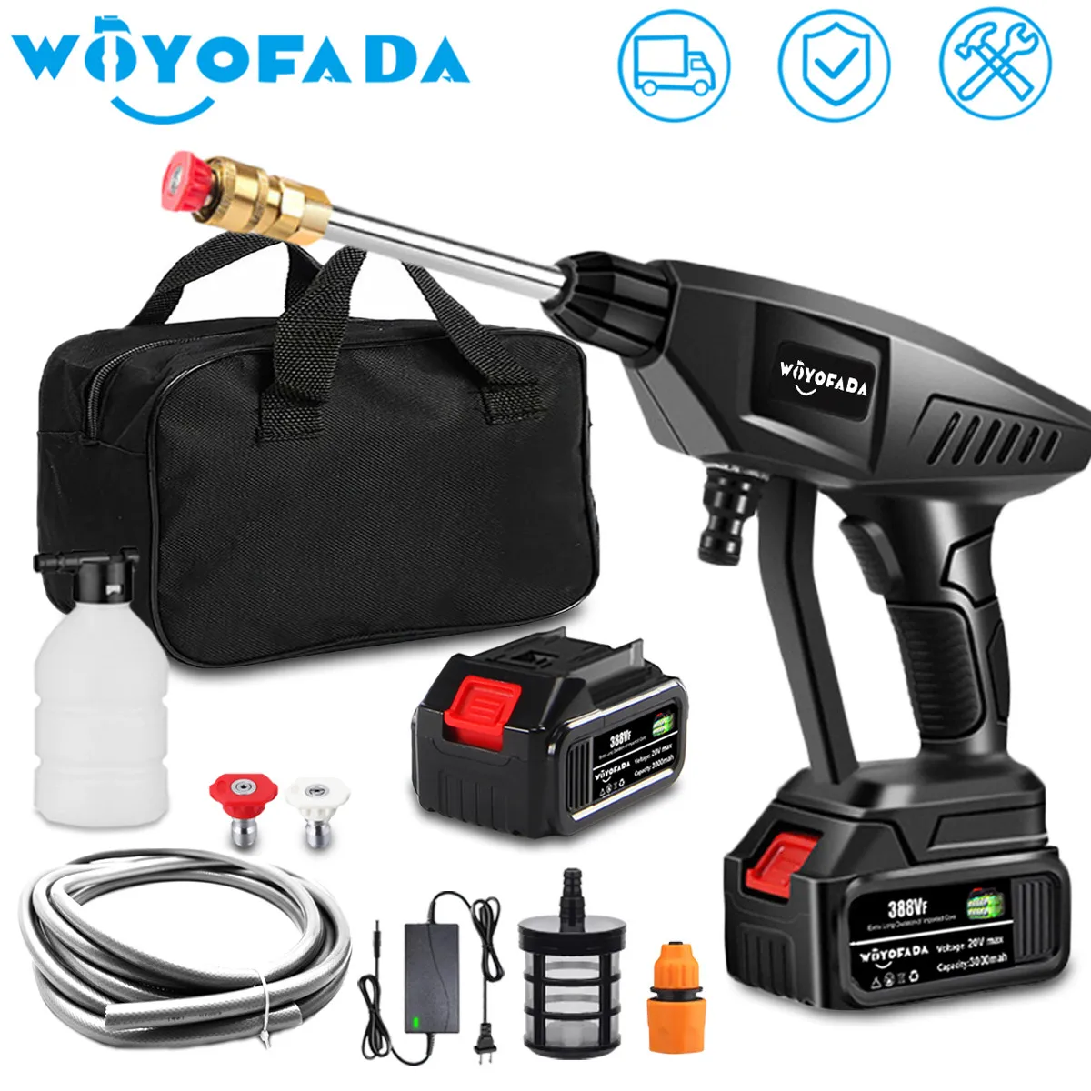 Black 30Bar Cordless High Pressure Car Washer Spray Water Gun Portable Car Wash Pressure Cleaner Cleaning Machine With Toolbag
Black 30Bar Cordless High Pressure Car Washer Spray Water Gun Portable Car Wash Pressure Cleaner Cleaning Machine With Toolbag