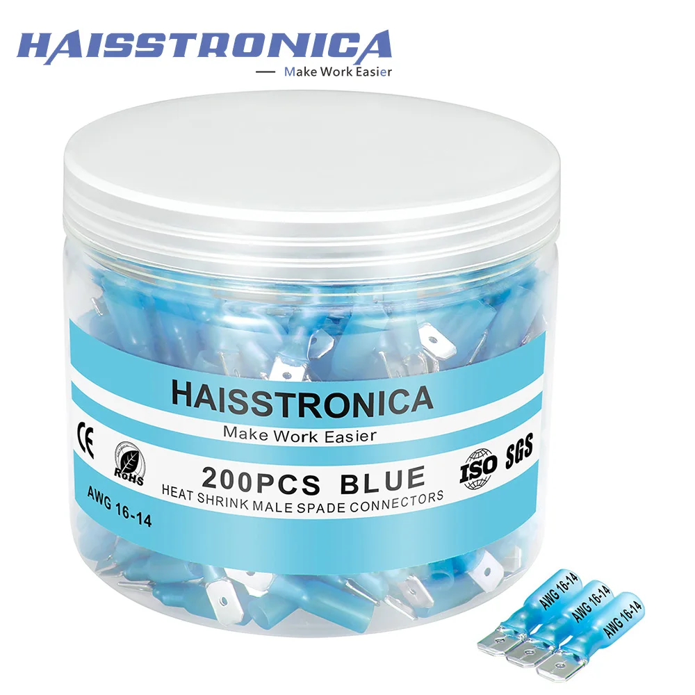 haisstronica 200PCS Blue 16-14 Gauge Heat Shrink Male Spade Connectors-Spade Wire Connectors-Spade terminlas-Quick Disconnect Co
haisstronica 200PCS Blue 16-14 Gauge Heat Shrink Male Spade Connectors-Spade Wire Connectors-Spade terminlas-Quick Disconnect Co