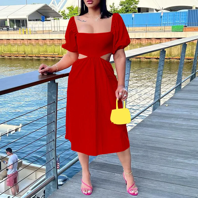 WUHE Lantern Short Sleeve U-neck Cutout A-line Women Dress 2022 Summer Street Elegant Casual Red Blue Black Dresses
WUHE Lantern Short Sleeve U-neck Cutout A-line Women Dress 2022 Summer Street Elegant Casual Red Blue Black Dresses