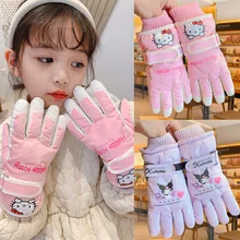 Sanrio Hello Kitty Anime Children Winter Ski Gloves Kuromi Cartoon Cute Girl Comfortable Gloves Casual Waterproof Cold Resistant