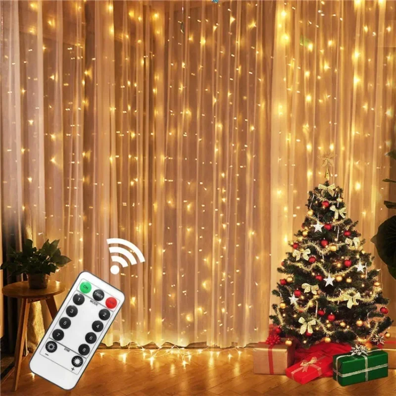 

СВЕТОДИОДНАЯ Гирлянда-занавеска, праздничное Рождественское украшение с дистанционным управлением через USB, праздничные и свадебные сказочные огни для спальни и дома
