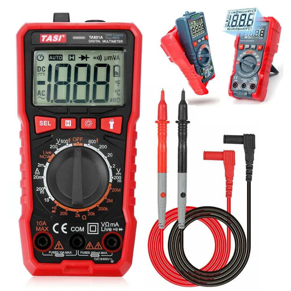 TA801A Multimeters AC DC 600V 10A LED Digital Backlight Flashlight NCV Detection Auto Shutdown Battery Diode Resistance Test
TA801A Multimeters AC DC 600V 10A LED Digital Backlight Flashlight NCV Detection Auto Shutdown Battery Diode Resistance Test