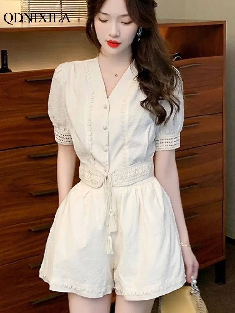 2023 Summer New In Women's Shorts Matching Sets Korean Elegant Lace Chiffon Short Sleeve Wide Leg Shorts Plus Size Two Piece Set
2023 Summer New In Women's Shorts Matching Sets Korean Elegant Lace Chiffon Short Sleeve Wide Leg Shorts Plus Size Two Piece Set