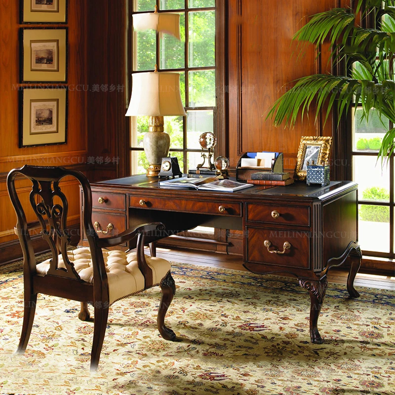 American European Retro Taipan Full Mahogany Solid Wood Leather Office Desk Villa Large Custom Desk Armoire De Rangement
American European Retro Taipan Full Mahogany Solid Wood Leather Office Desk Villa Large Custom Desk Armoire De Rangement