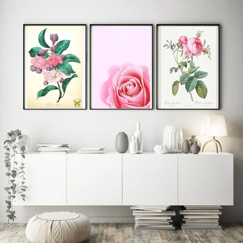

Настенная картина с растениями, декоративная живопись, Классический постер с цветами, розовая роза, Картина на холсте, принты для гостиной, Современный домашний декор