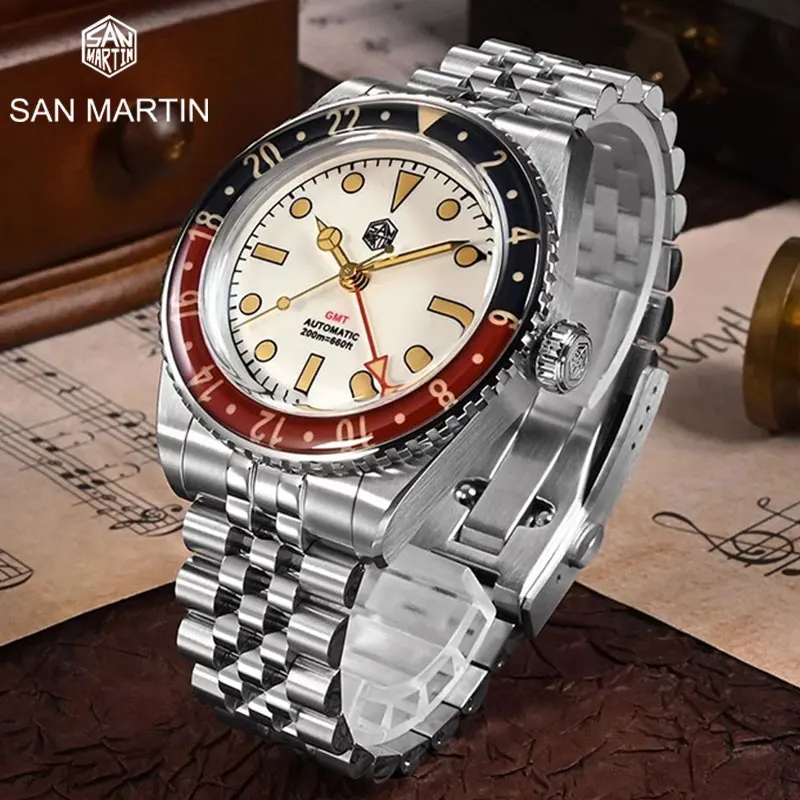San Martin New 40mm Vintage GMT Full Luminous Bidirectional Sapphire Glass Bezel Luxury Men Automatic Mechanical Watch 20 ATM
San Martin New 40mm Vintage GMT Full Luminous Bidirectional Sapphire Glass Bezel Luxury Men Automatic Mechanical Watch 20 ATM