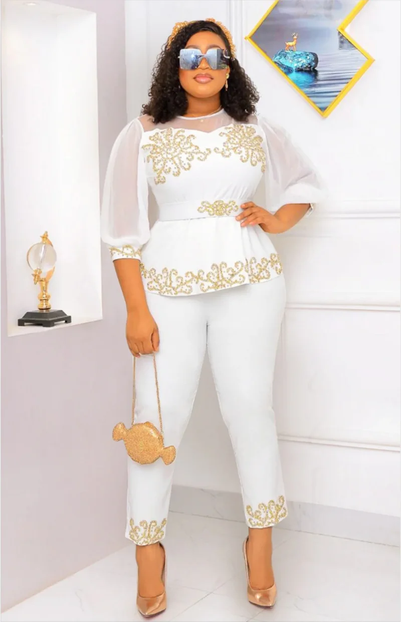 African Clothes for Women Plus Size Five Point Puff Sleeves Dashiki Two Piece Set Top and Long Pant Suit Tenue Africaine Femme
African Clothes for Women Plus Size Five Point Puff Sleeves Dashiki Two Piece Set Top and Long Pant Suit Tenue Africaine Femme
