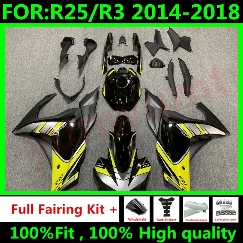Комплект обтекателей для кузова нового мотоцикла ABS, подходит для YZF R25 R3 R 25 3 2015 2016 2017 2018, комплект обтекателей кузова, желтый, черный
Комплект обтекателей для кузова нового мотоцикла ABS, подходит для YZF R25 R3 R 25 3 2015 2016 2017 2018, комплект обтекателей кузова, желтый, черный