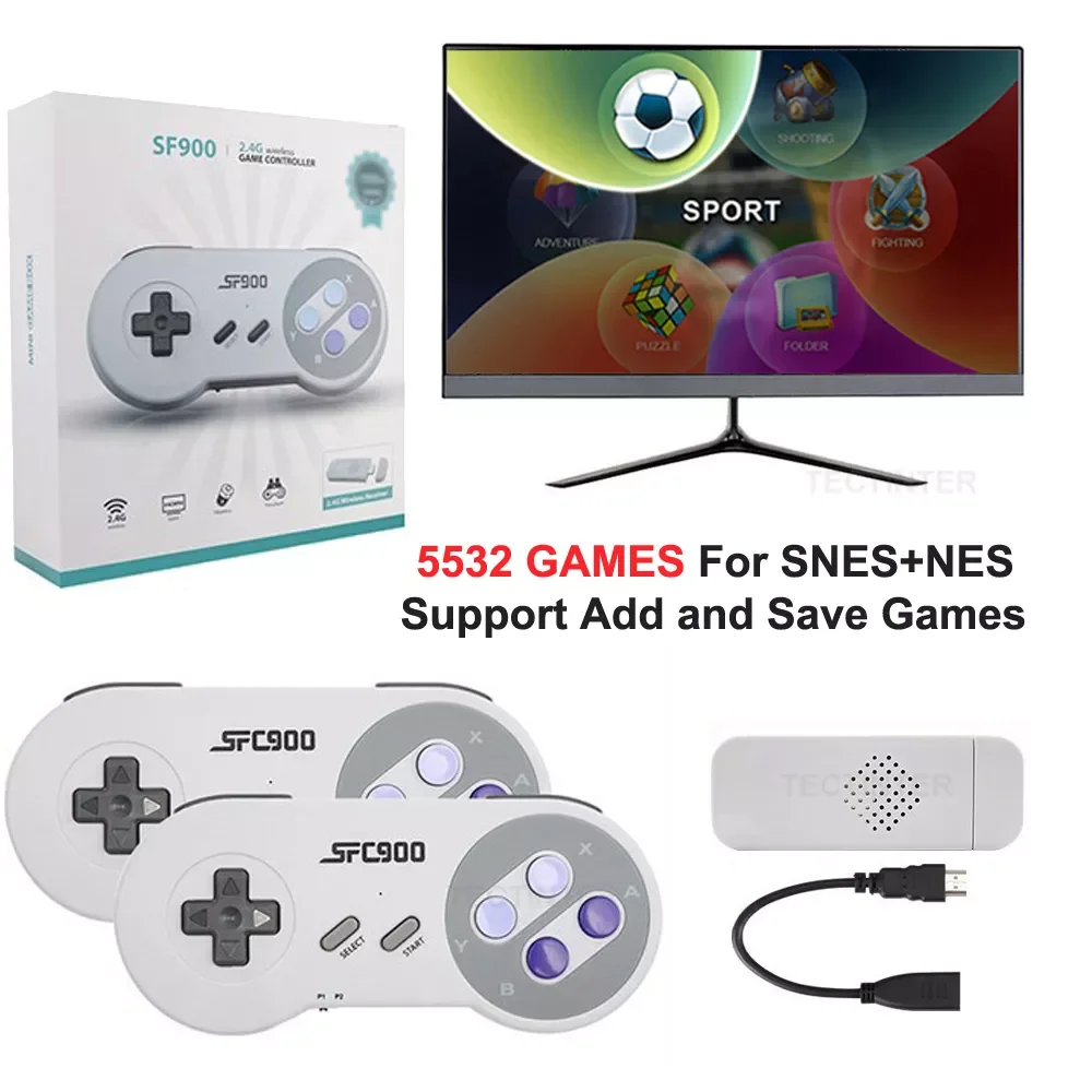 SF900 Retro Game Console HD Video Game Stick With 5532 Games for SNES Wireless Controller 16 Bit Consolas De Videojuegos for NES
SF900 Retro Game Console HD Video Game Stick With 5532 Games for SNES Wireless Controller 16 Bit Consolas De Videojuegos for NES