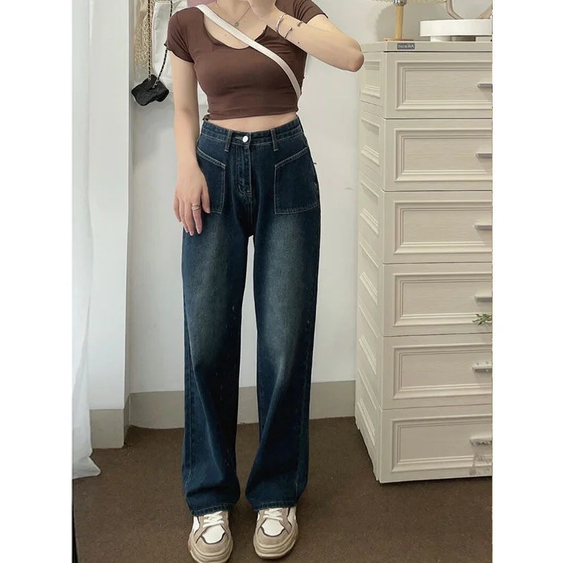 Hot sale Dark Blue Straight Leg Jeans Women's Autumn American Retro High Waist Showing Thin Loose Wide Leg Mopping
Hot sale Dark Blue Straight Leg Jeans Women's Autumn American Retro High Waist Showing Thin Loose Wide Leg Mopping