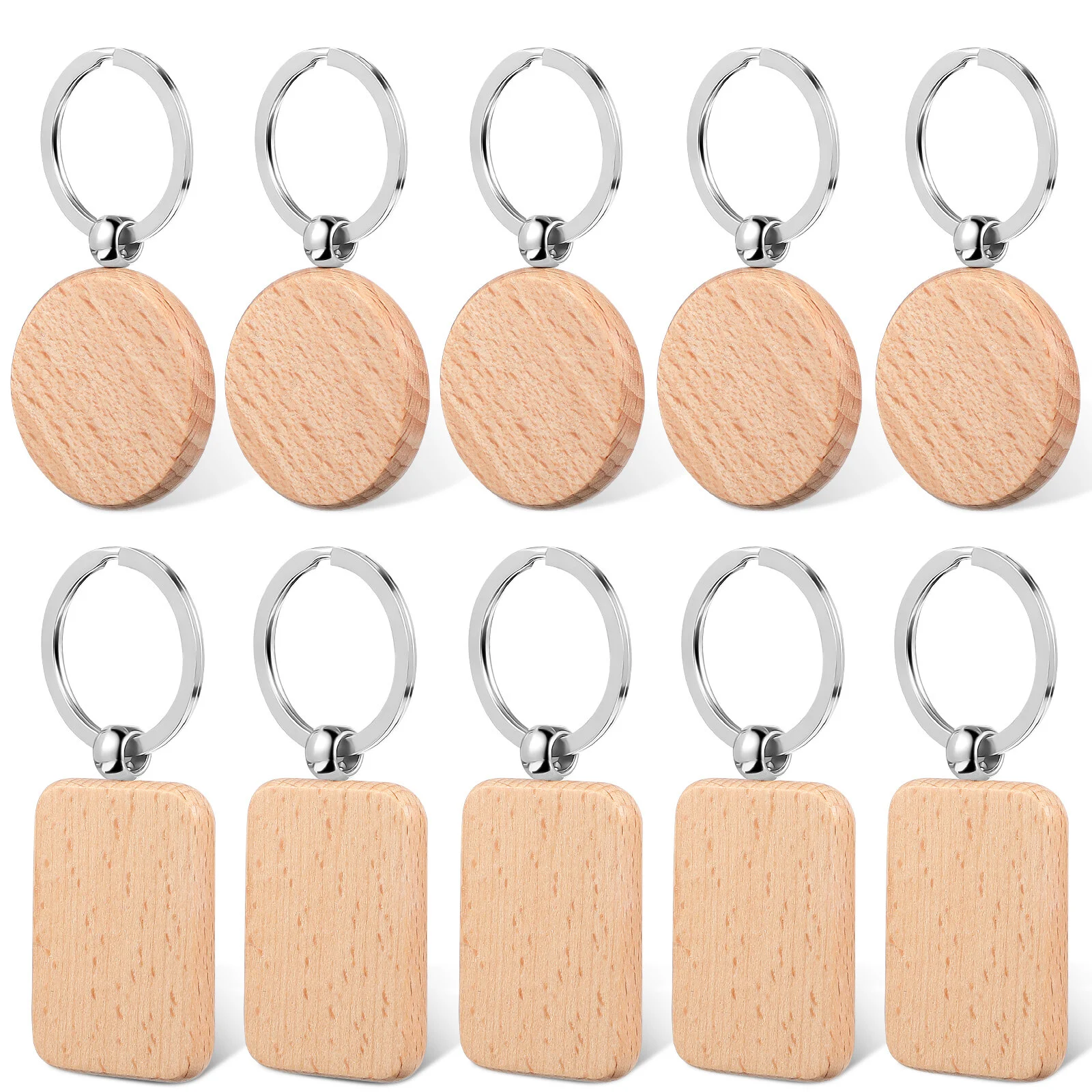 

Wood Crafts Keychain Blanks Rectangle Wooden Tag Keyrings Simple Keychains Engraving Personality Tags Round Labels