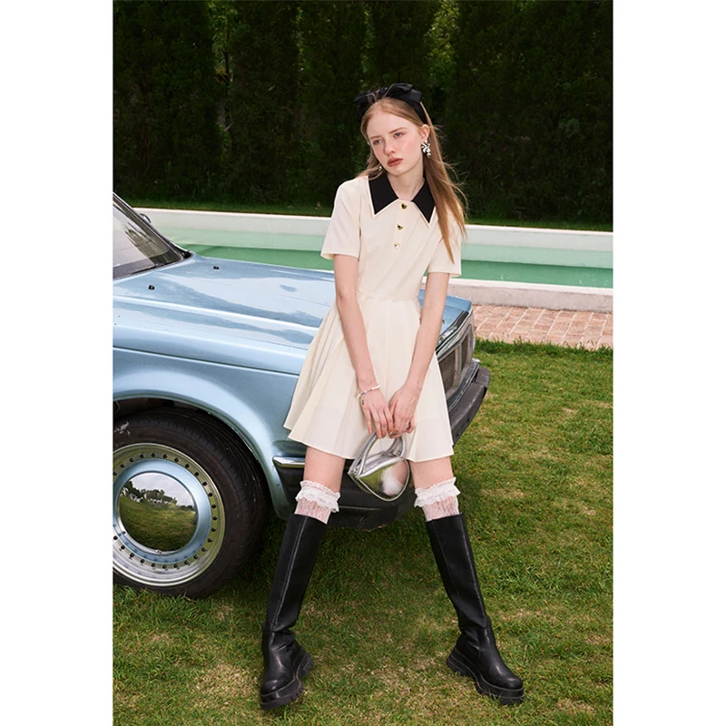 Summer Short Sleeve Polo Shirt Dress Women 2022 Fashion Preppy Style Collar Clash Mini Cute Solid Y2K Party Clothing - купить по