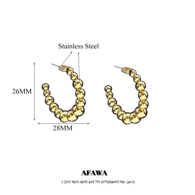 AFAWA Bead C Shape Stainless Steel Hoop Earring for Women Gold Color Circle Earrings Jewelry pendientes niña E9522S01
AFAWA Bead C Shape Stainless Steel Hoop Earring for Women Gold Color Circle Earrings Jewelry pendientes niña E9522S01