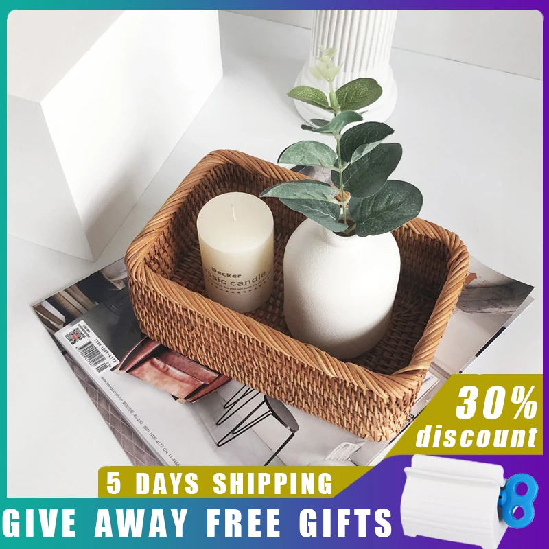 Hand-woven Rattan Wicker Basket Fruit Tea Snack Bread Basket Cosmetic Rectangular Storage Box Household Kitchen Supplies
Hand-woven Rattan Wicker Basket Fruit Tea Snack Bread Basket Cosmetic Rectangular Storage Box Household Kitchen Supplies