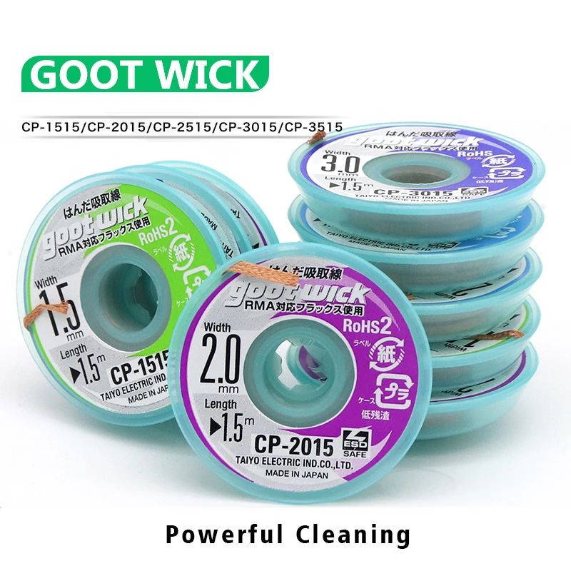 

1.5m GOOT Solder Wick 1.5-3.5mm No-clean Tin Suction Line Clean Tin Desoldering Wick Soldering Paste Tin Sucker Flux Repair Tool