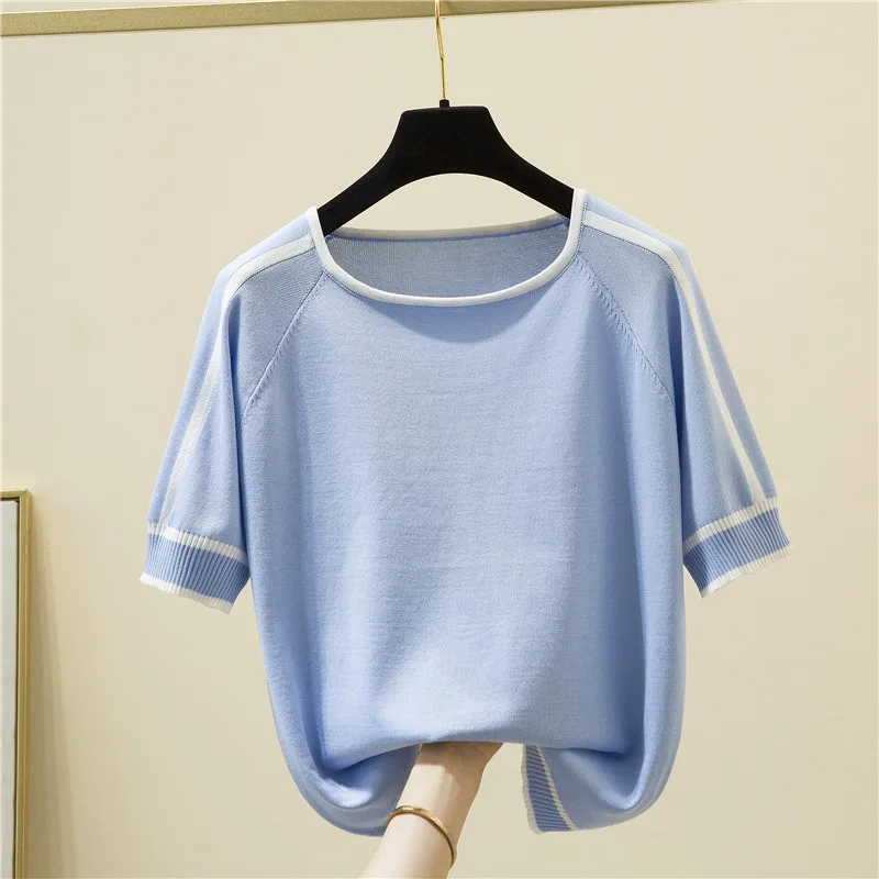 Camisetas Mujer Short Sleeve 2022 Summer Blouse Thin Knitted Shirt Women Tops Woman Clothes Striped Fashion Shirt Femme 18841
Camisetas Mujer Short Sleeve 2022 Summer Blouse Thin Knitted Shirt Women Tops Woman Clothes Striped Fashion Shirt Femme 18841