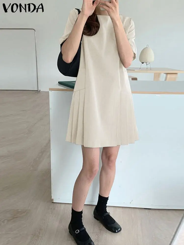 VONDA Women Casual Summer Sundress 2023 Solid Color Round Neck Mini Dress Short Sleeve Vintage Casual Pleated Loose Vestido Robe
VONDA Women Casual Summer Sundress 2023 Solid Color Round Neck Mini Dress Short Sleeve Vintage Casual Pleated Loose Vestido Robe