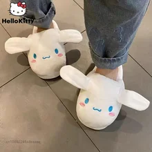 Sanrio Cinnamoroll Home Cotton Slippers With Movable Ears Luxury Design Soft Flat Shoes Women Cartoon Indoor Cute Fuzzy Slippers