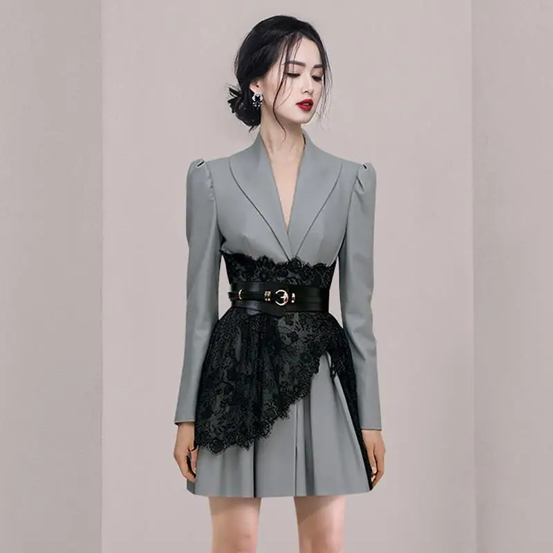 2022 Autumn Winter Women Dress New Suit Collar Black Lace Girdle High Quality Elegant Premium Grey Short Dresses Women
2022 Autumn Winter Women Dress New Suit Collar Black Lace Girdle High Quality Elegant Premium Grey Short Dresses Women