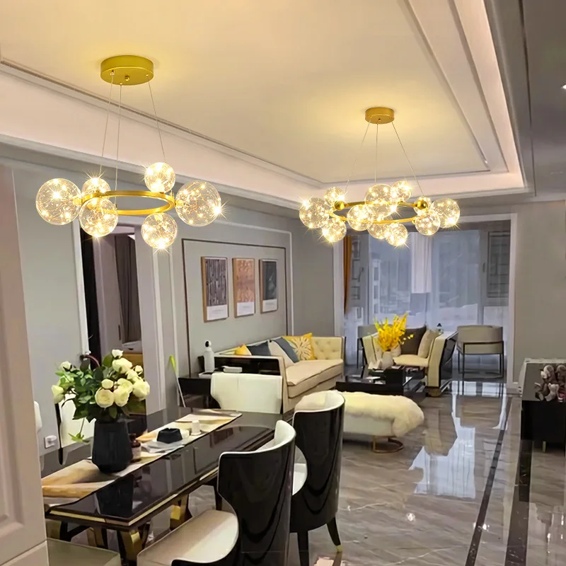 

2022 Modern Star Bright Led Chandeliers Parlor Dining Room Hanglamp Gold Black Romantic Atmosphere Decoration Light Fixtures