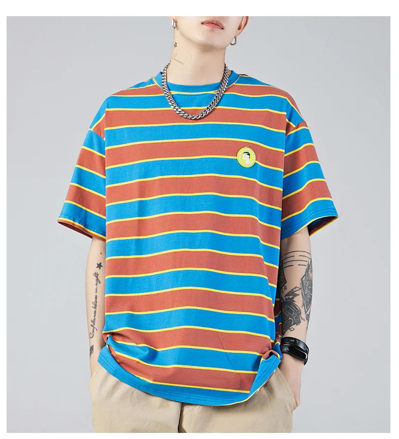 M5125 Striped short-sleeved t-shirt men's summer cotton men's t-shirt shirt loose bottoming shirt
M5125 Striped short-sleeved t-shirt men's summer cotton men's t-shirt shirt loose bottoming shirt