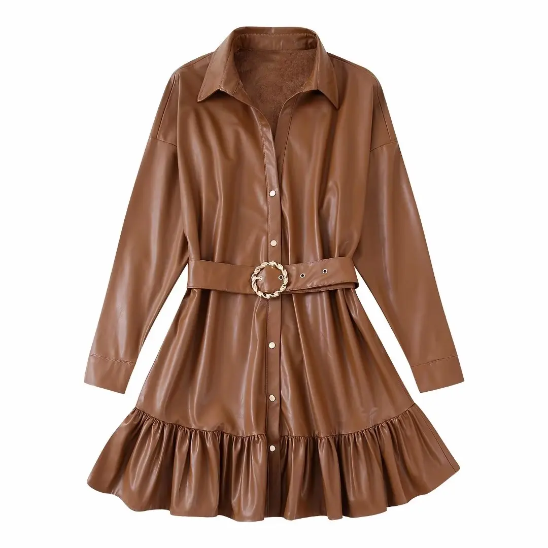 Women 2022 Fashion Faux leather Long Sleeve With Belt Decoration Shirt Type Dress Vintage Side Female Dresses Mujer 3046/374
Women 2022 Fashion Faux leather Long Sleeve With Belt Decoration Shirt Type Dress Vintage Side Female Dresses Mujer 3046/374