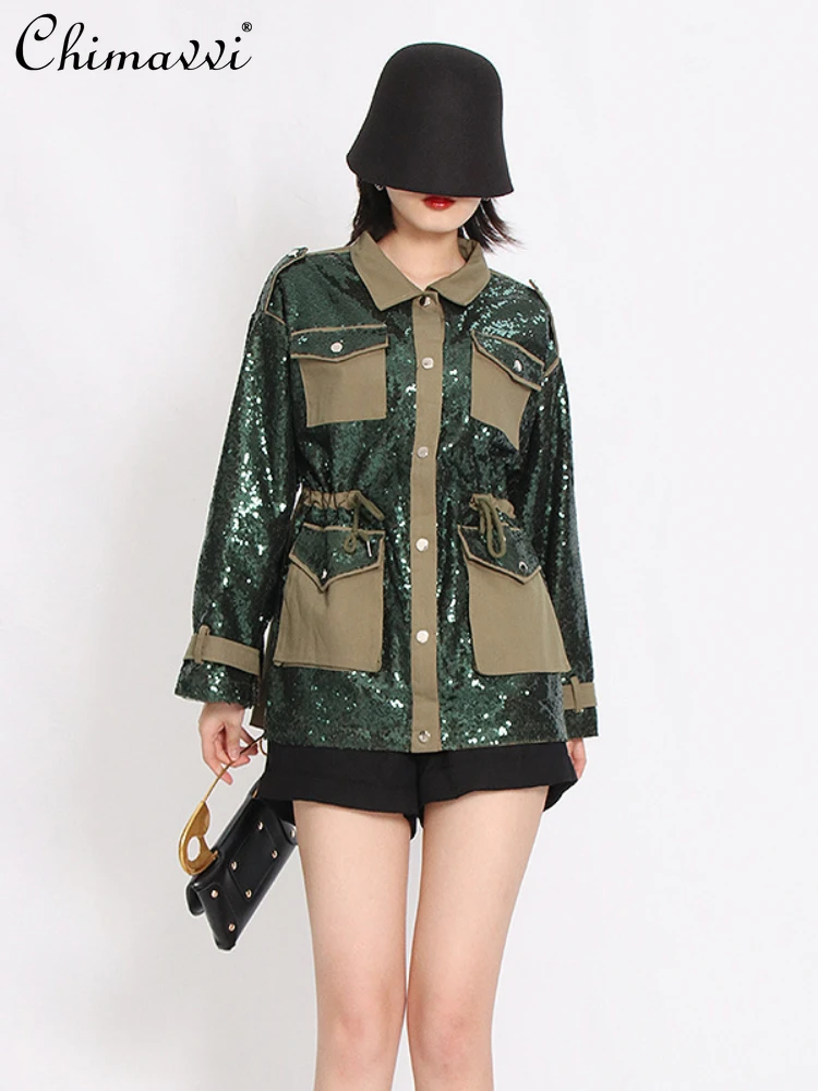 Sequin Stitching Solid Color Tooling Style Baseball Uniform for Ladies 2022 Summer New Fashion Single-Breasted Jacket Women
Sequin Stitching Solid Color Tooling Style Baseball Uniform for Ladies 2022 Summer New Fashion Single-Breasted Jacket Women