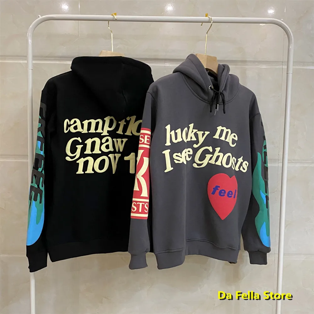 

2023 LUCKY ME I SEE GHOST Hoodie Men Women FEEL Kanye West Kid Cudi Hoodies Kids See Ghost Sweatshirts Foam Print Pullovers