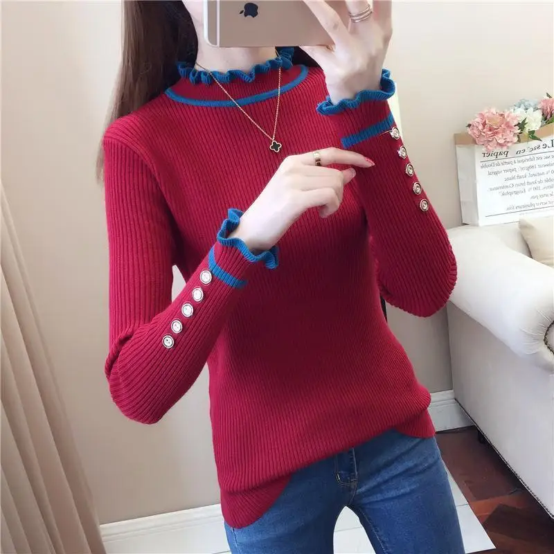 

Slim Pullovers Casual Autumn Winter Thick Office Lady Simplicity Interior Lapping Undercoat Solid Sweaters Women's Clothing