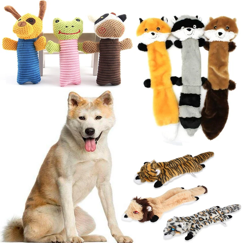 

2023 New Cute Plush Toys Squeak Pet Wolf Rabbit Animal Plush Toy Dog Chew Squeaky Whistling Involved Squirrel Dog Toys