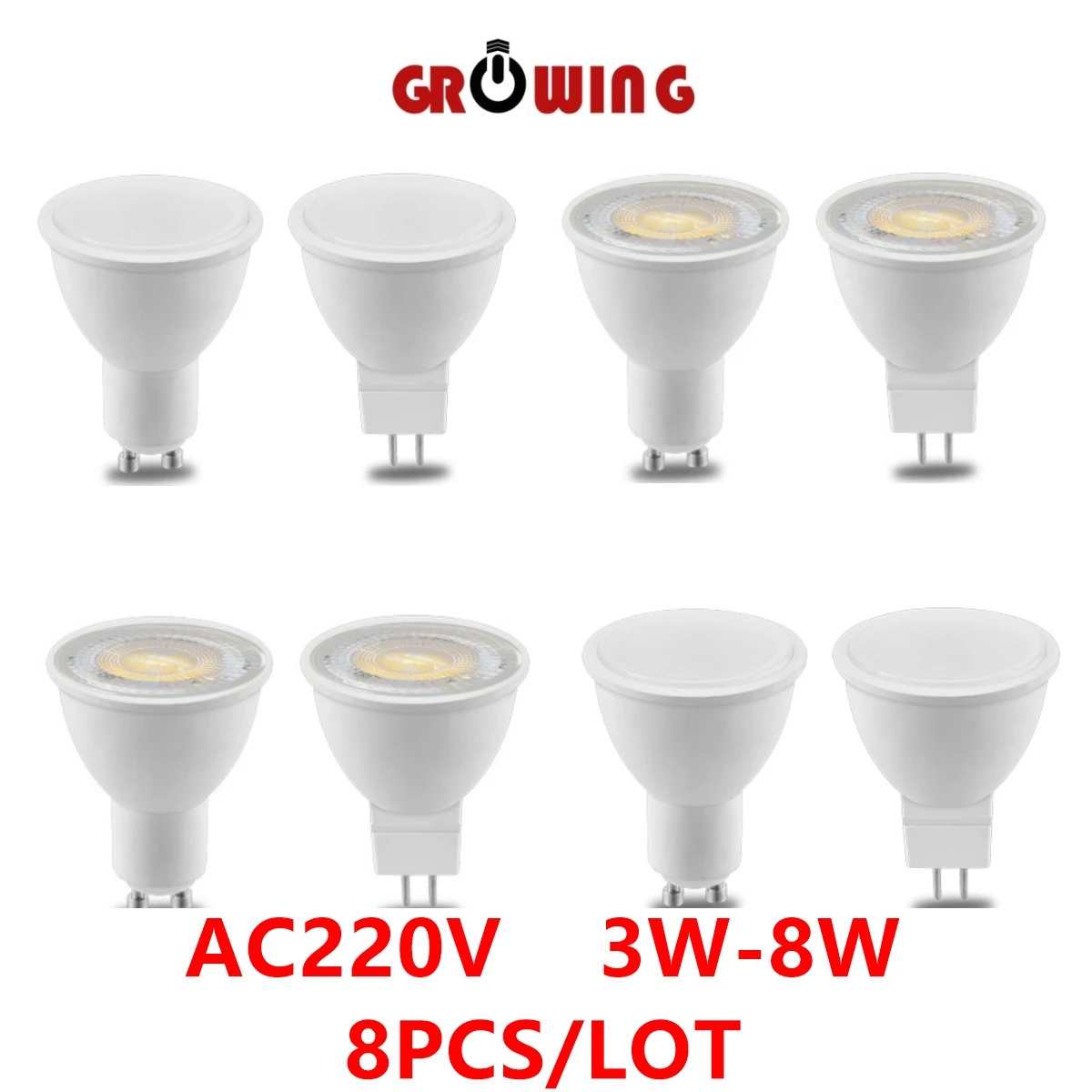 

8PCS MR16 GU5.3 LED Spotlight GU10 3W -8W AC220V 3000K/4000K/6000K Beam Angle 38 120 Degree for home indoor Light Bulb for Table