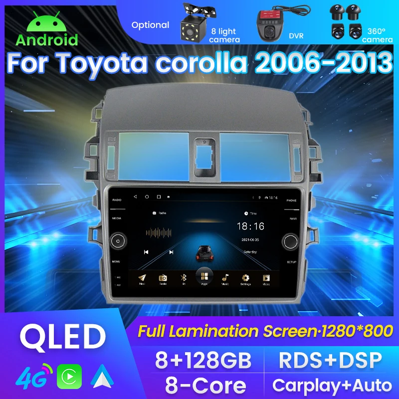 Автомобильный радиоприемник QLED Android 11 для Toyota Corolla E140/150 2007-2016 мультимедийный