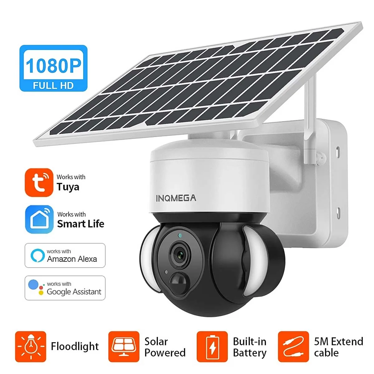 INQMEGA 1080P WIFI Surveillance Camera Solar Security Protection Camera PIR Detection Cam PTZ Dual LED IP Camera works with Tuya 
INQMEGA 1080P WIFI Surveillance Camera Solar Security Protection Camera PIR Detection Cam PTZ Dual LED IP Camera works with Tuya