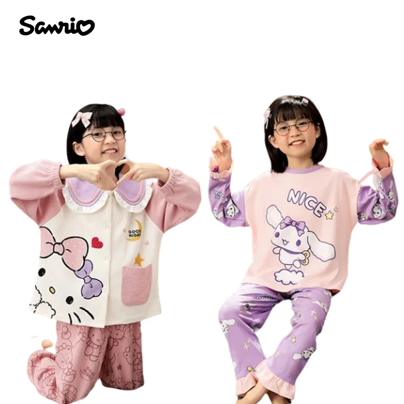 Sanrios My Melody Cinnamoroll Hellokittys Girl Pajamas Spring Autumn Seasons Long Sleeved Pure Cotton Home Furnishings Suit
Sanrios My Melody Cinnamoroll Hellokittys Girl Pajamas Spring Autumn Seasons Long Sleeved Pure Cotton Home Furnishings Suit