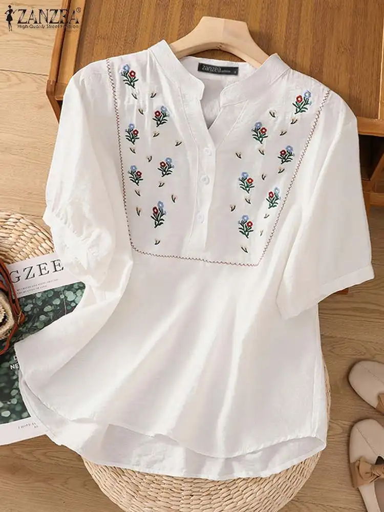 ZANZEA Embroidery Flower Solid Color Tops Vintage Holiday Blouse 2023 Summer Women Shirts Casual Short Sleeve Stand Collar Blusa
ZANZEA Embroidery Flower Solid Color Tops Vintage Holiday Blouse 2023 Summer Women Shirts Casual Short Sleeve Stand Collar Blusa