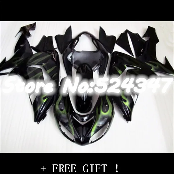 НОВЫЕ комплекты обтекателей зеленого пламени черного цвета для KAWASAKI NINJA ZX10R 06-07 ZX