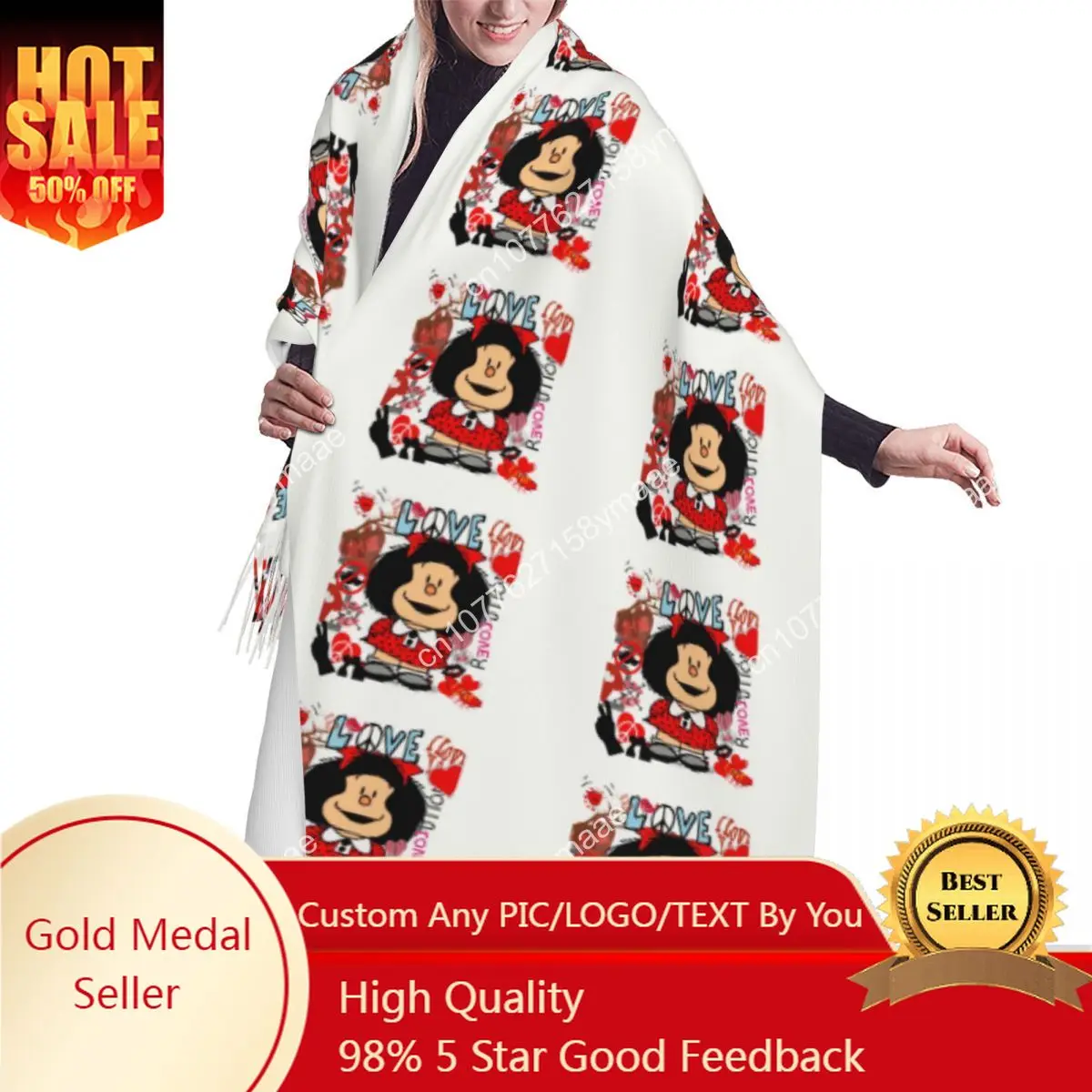 Custom Ladies Love And Mafalda Surrounded By Hearts Scarves Women Winter Fall Thick Warm Tassel Shawl Wrap Manga Cartoon Scarf
Custom Ladies Love And Mafalda Surrounded By Hearts Scarves Women Winter Fall Thick Warm Tassel Shawl Wrap Manga Cartoon Scarf