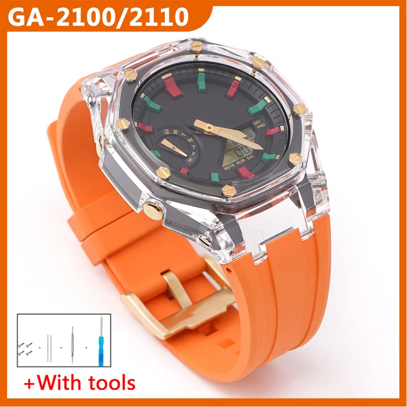 

Modified Farm Oak Strap for Casio G-Shock GA-2100 GA-2110 Fluoro Rubber Watch Band Kit Transparent PC Case Bezel Accessories