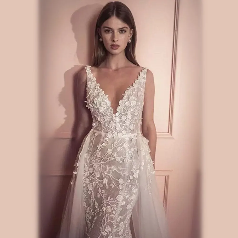 France Floral Lace Mermaid Wedding Dress With Removable Lace Skirt Tail Bridal Gown Bride RobeBridal Gowns Vestidos De Novia
France Floral Lace Mermaid Wedding Dress With Removable Lace Skirt Tail Bridal Gown Bride RobeBridal Gowns Vestidos De Novia