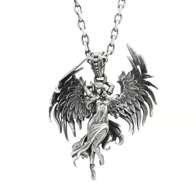 

Retro Personality Mythical Metal Evil Angel Wings Goddess Pendant Necklace Punk Anime Men and Women Lucky Amulet Jewelry Gifts