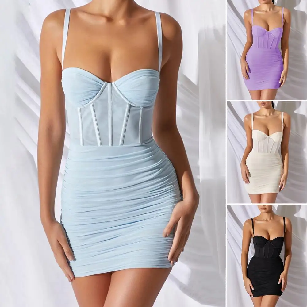 Mini Dress Low Collar Backless Chest Wrapping Corset Design Party Dress Net Yarn Pleated Hip Wrap Bodycon Sling Dress Club Wear
Mini Dress Low Collar Backless Chest Wrapping Corset Design Party Dress Net Yarn Pleated Hip Wrap Bodycon Sling Dress Club Wear