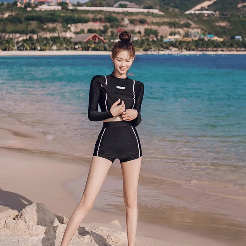 Women Long Sleeve Swim Tops+Bottoms Rash Guard Two Piece Wetsuit Swimsuits Tankini Crop Shirt with Boylegs Shorts Bathing Suits
Women Long Sleeve Swim Tops+Bottoms Rash Guard Two Piece Wetsuit Swimsuits Tankini Crop Shirt with Boylegs Shorts Bathing Suits