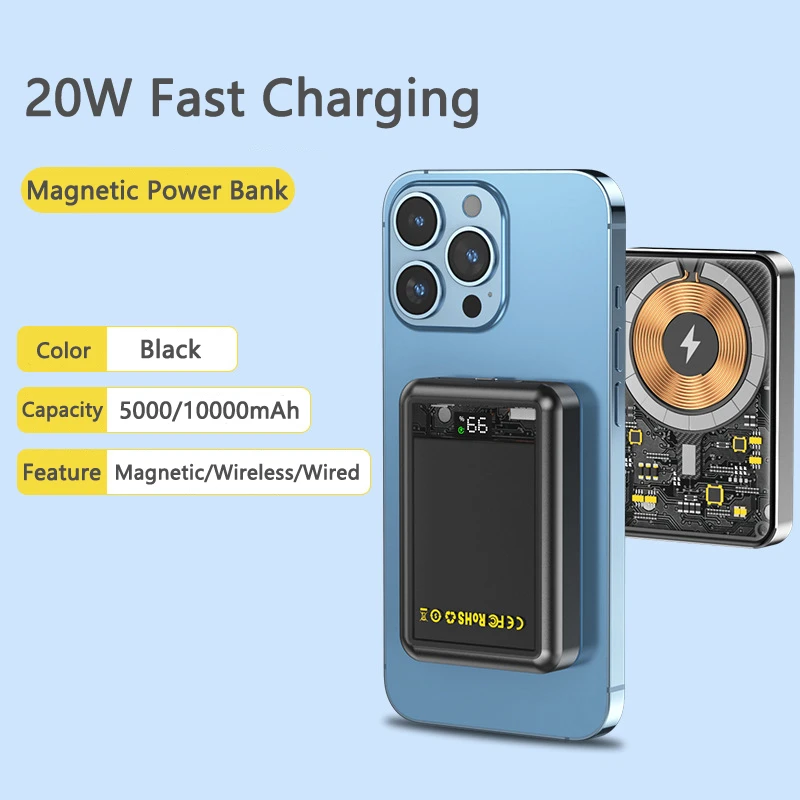 Magnetic Qi Wireless Charger for iPhone 14 13 12 Series Transparent Power Bank 5000/10000mAh PD20W Powerbank External Battery
Magnetic Qi Wireless Charger for iPhone 14 13 12 Series Transparent Power Bank 5000/10000mAh PD20W Powerbank External Battery