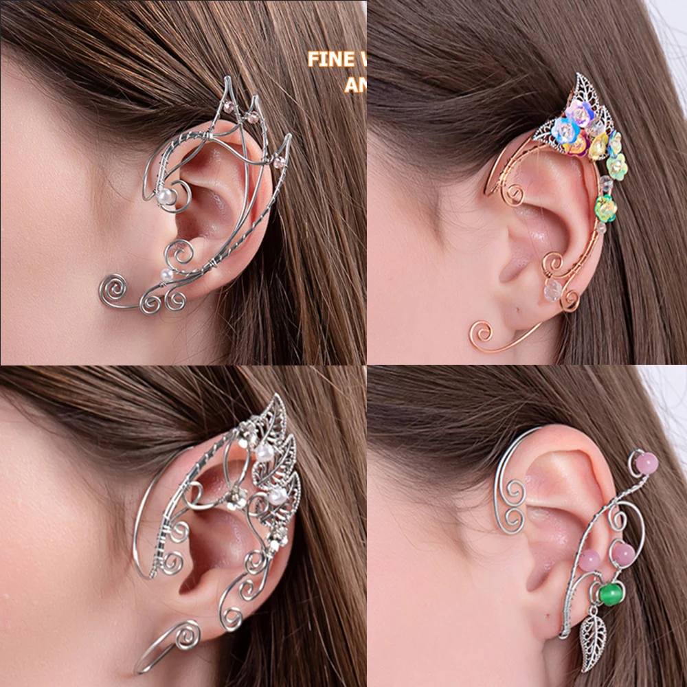 

Ear Elf Cuffs Earrings Cuff Women Ears Fairy Earring Wraps Elven Clip Cosplay Non Hook Vintage Costume Earcuffed Wing Gold