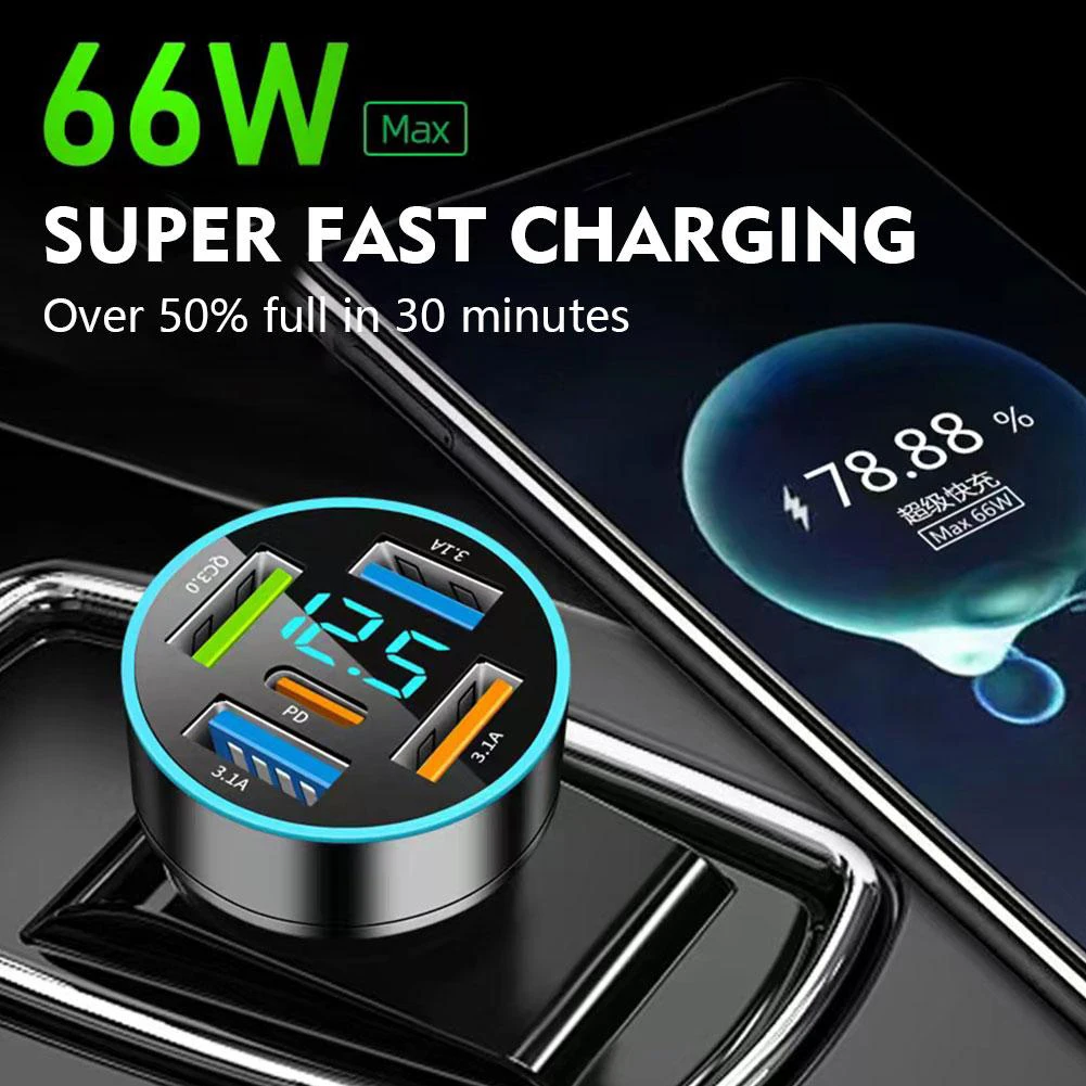 1x 4-Port USB + 1PD Car Charger Quick Charging Type-C QC3.0 Adapter Socket Splitter With An Indicator Light LED Display Monitors
1x 4-Port USB + 1PD Car Charger Quick Charging Type-C QC3.0 Adapter Socket Splitter With An Indicator Light LED Display Monitors