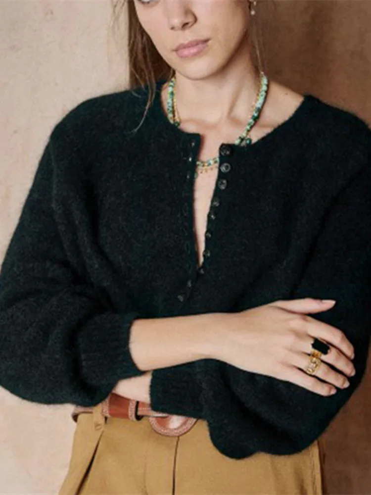 

Распродажа, женский тонкий вязаный свитер с круглым вырезом, женский свободный джемпер, вязаный пуловер, топы с пуговицами